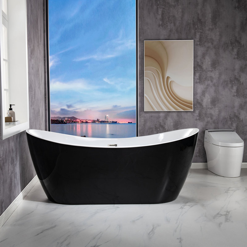 Vital 71'' x 31.5'' Soaking Acrylic Bathtub, Black, Brushed Nickel
