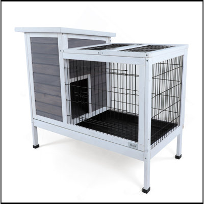Cage à lapin en bois à deux niveaux pour petits animaux avec piste et plateau en plastique étanche