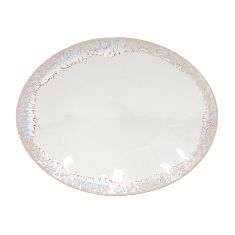 White Ceramic 16'' Oval Platter with Reactive Glaze