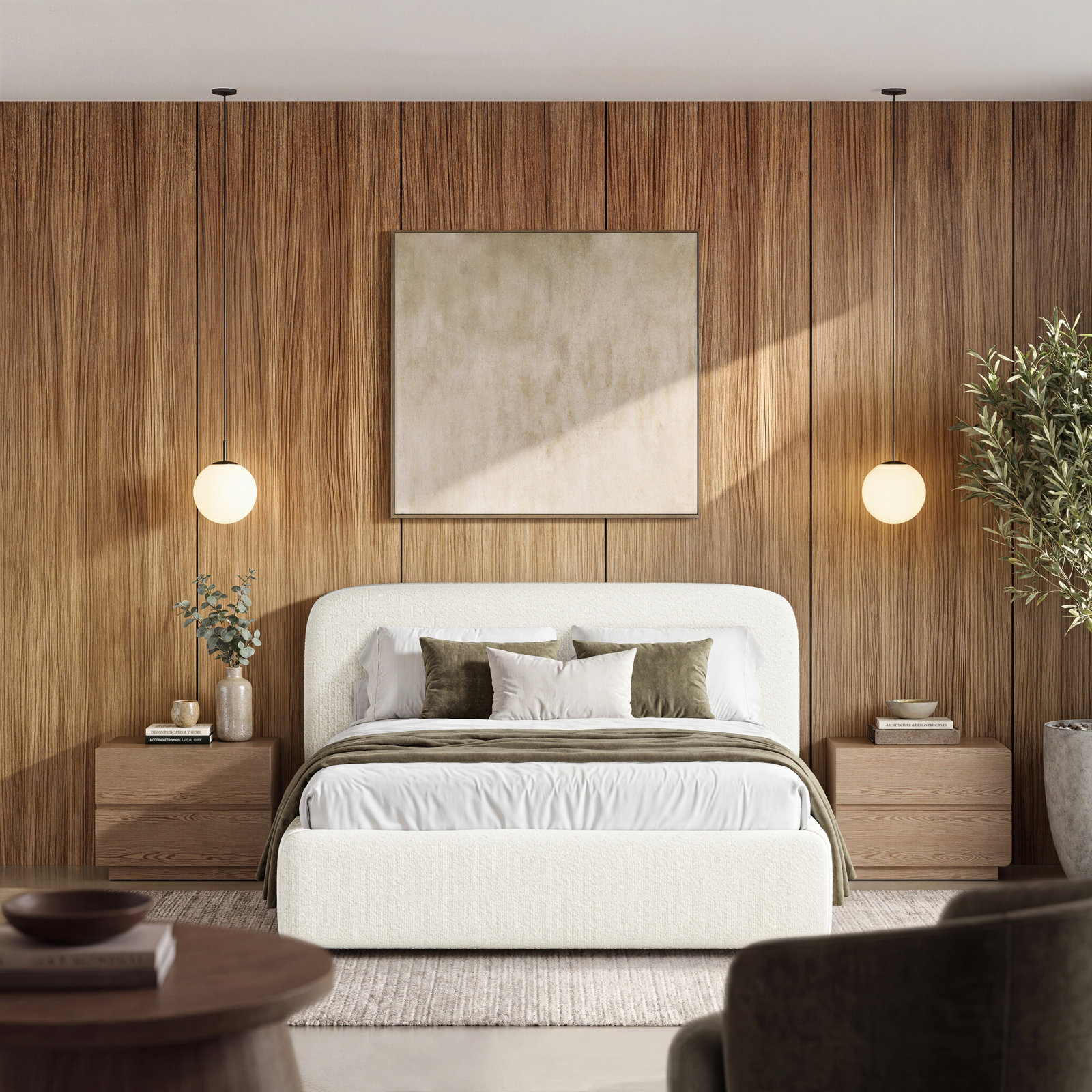 Rainey Upholstered Bed, Cream, Queen