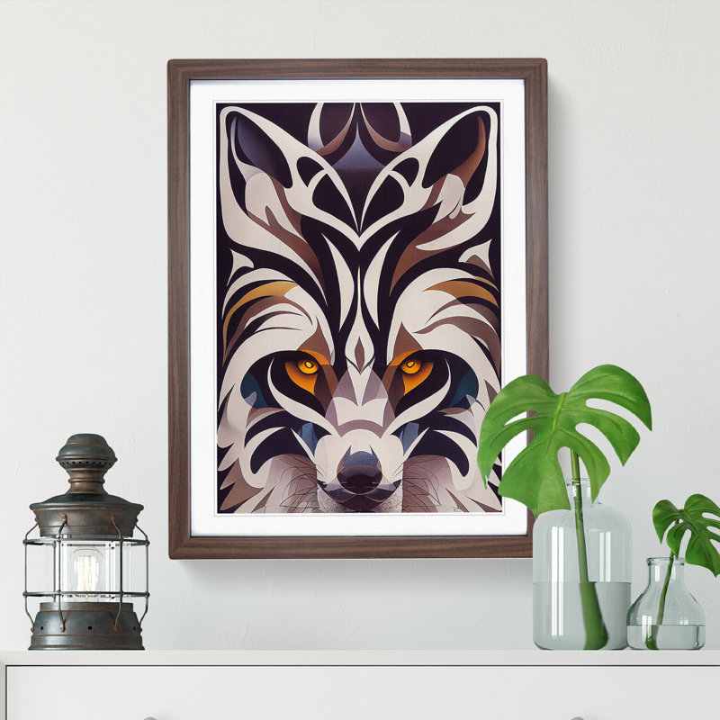 Wolf In Abstract No.4 - Wall Art, 48cm H x 36cm W, Walnut Framed Paper, White