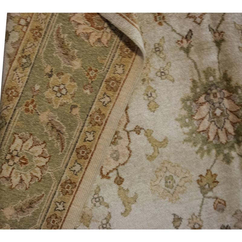 High-Quality Hand-Knotted Cream And Green Area Rug