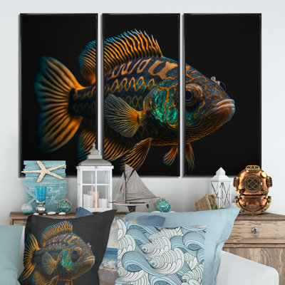 Lakefield " Tropical Blue Fish In Shades Of Blue And Orange II " 3 - Pieces