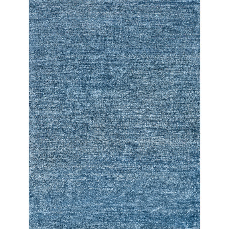 Rectangle Plush Solid Color Hand-Knotted Wool Area Rug in Light Blue, Rectangle 8' x 10'