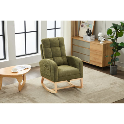 Chaise berçante réglable avec repose-pieds et poches latérales, pieds en bois massif, haute densité, éponge, cyan, poche de fauteuil confortable en mélange, repose-pieds,