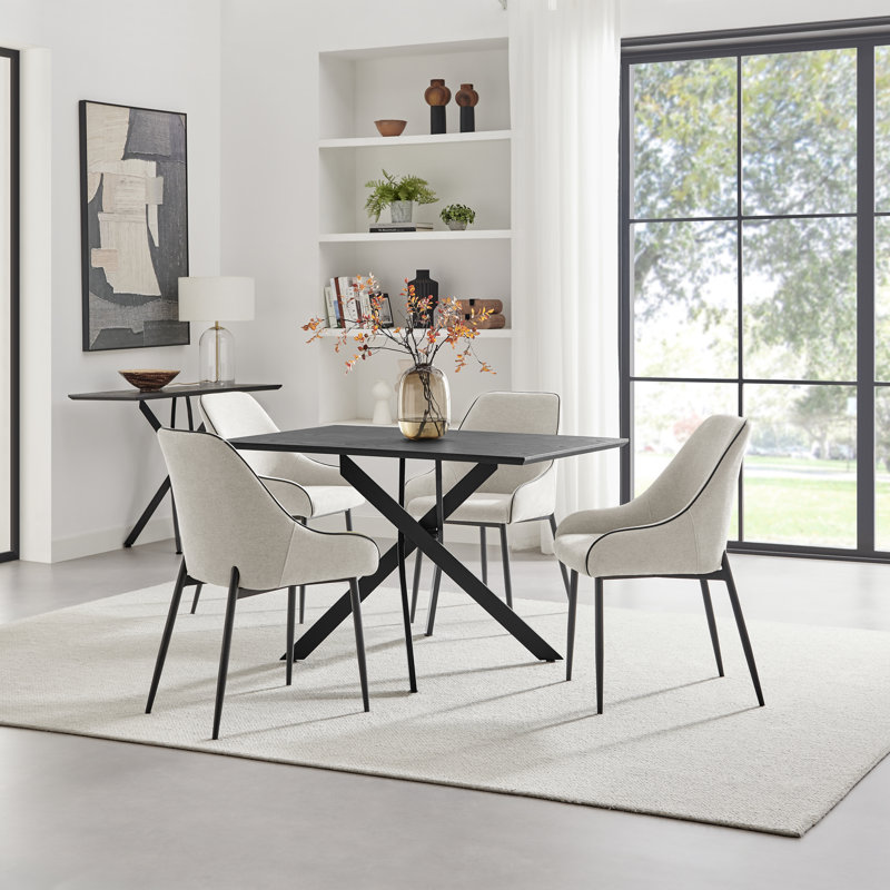 Aminata Veneer & Metal Round Dining Table With Ophelia Fabric Chairs - Modern Statement Design