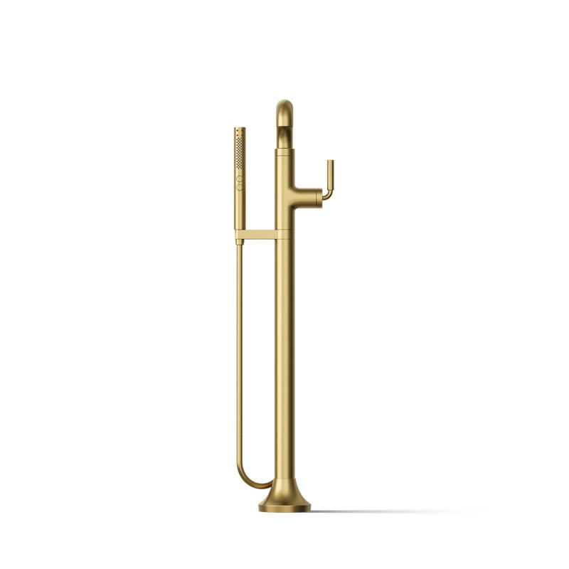 Tone Floor Mounted Clawfoot Tub Faucet, Vibrant Brushed Moderne Brass