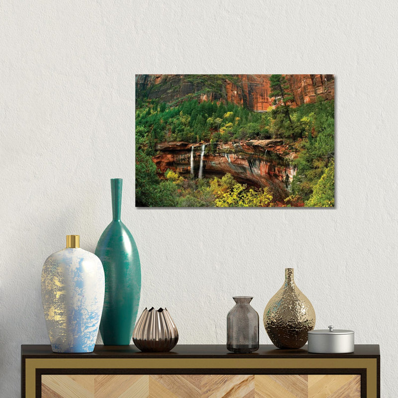 Cascades Tumbling  At Emerald Pools Note The Black Streaks Called Desert Varnish Zion National Park 1 Piece Wall Art on Canvas