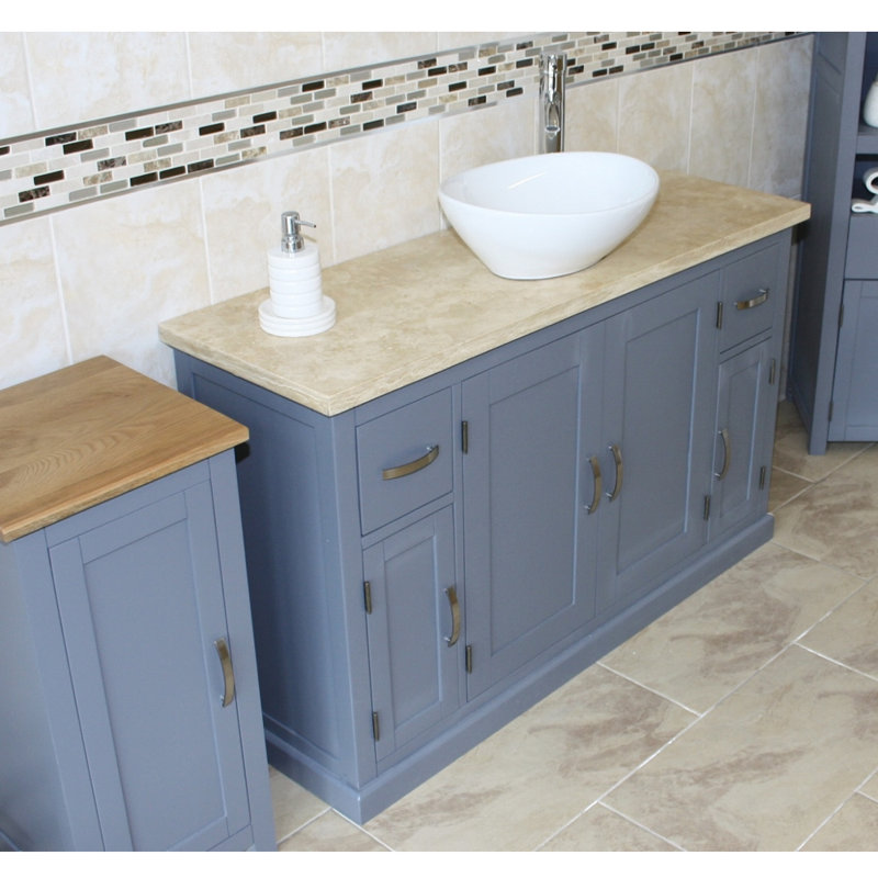 Bora 1230mm Single Bathroom Vanity with Vessel Ceramic Basin, Travertine
