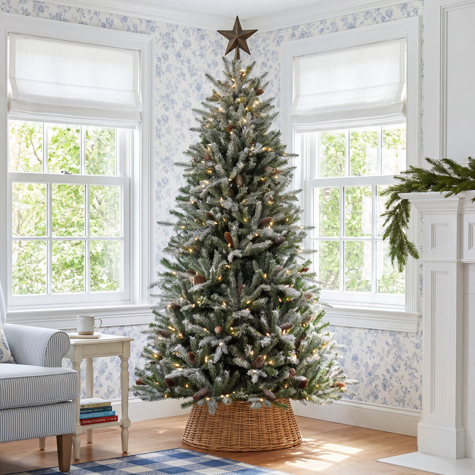 Frosted Pre-Lit Pine Christmas Tree, 7'