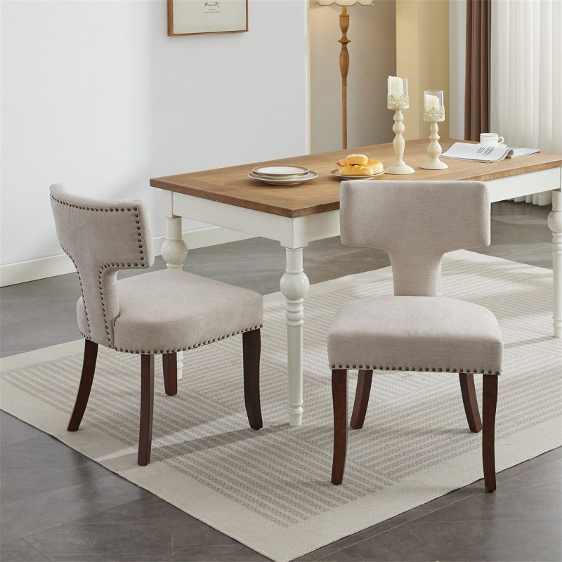 Chaises de salle à manger rembourrées Deetta, Lin beige, Brun