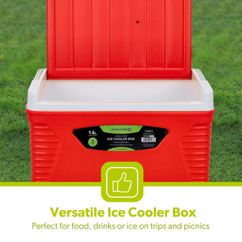 Royalford 14L Insulated Cooler Box - Hot/Cold Freezer Box with Integrated Lock Lid, Red