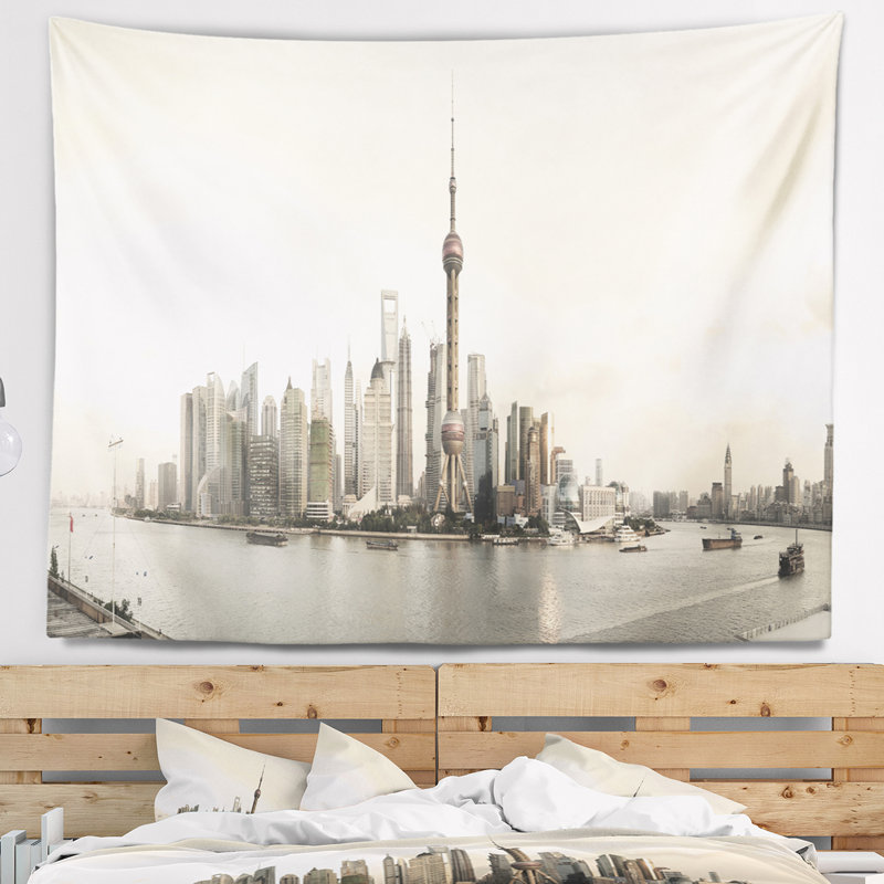 Photo tapisserie d'architecture moderne de shanghai Cityscape, H 32 po x l 39 po
