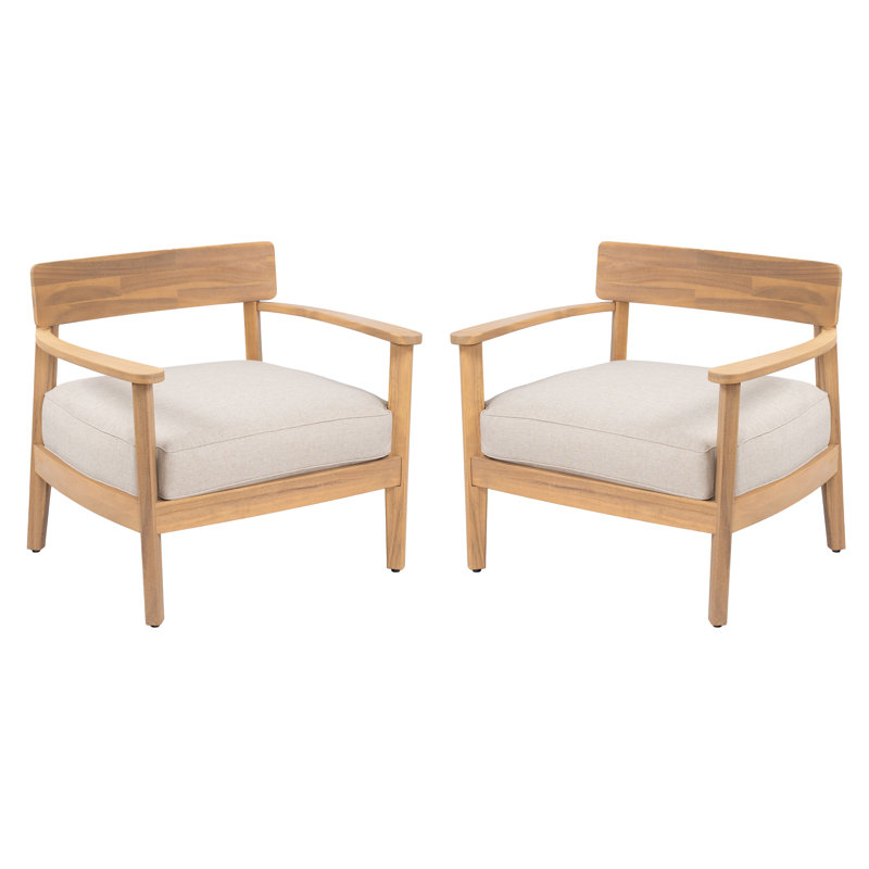 Braintree Patio Acacia Wood Lounge Chair With Curved Backrest & Cushion