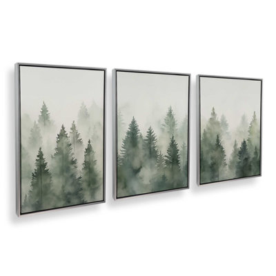 «Foggy Morning Woodland», ensemble de 3 impressions sur toile