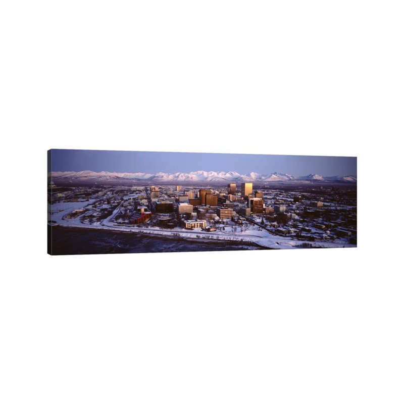 Anchorage at the Base of Chugach Mtns AK USA 1 Piece Wrapped Canvas Panoramic Wall Art, 121.92 cm H x 40.64 cm W x 3.175 cm D