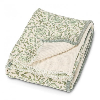 Green And White Floral Throw