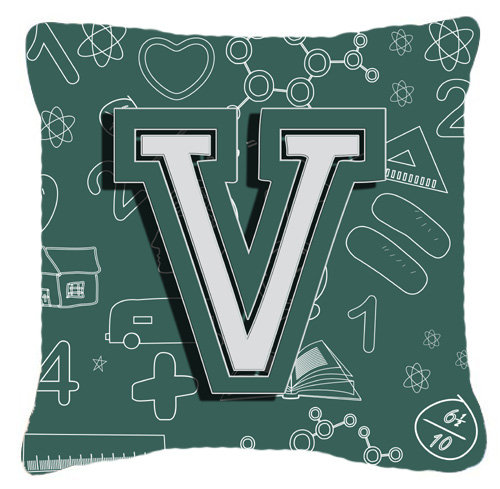 Coussin décoratif intérieur/extérieur au dos initial du monogramme à l’école, V, 14" H x 14" L x 4" D