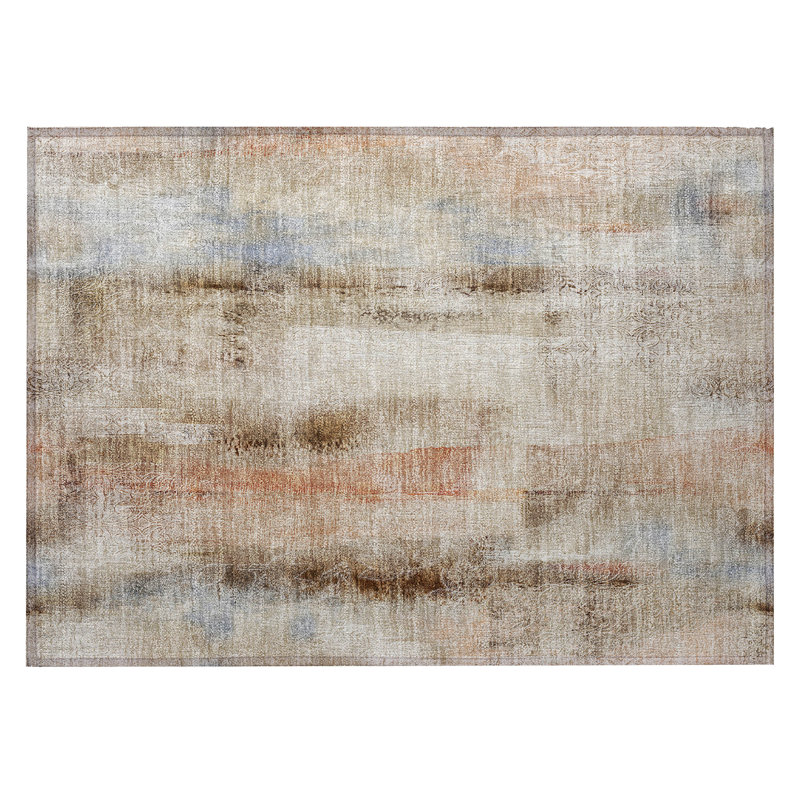 2' X 3' Beige and Brown Washable Non Skid Indoor Outdoor Area Rug