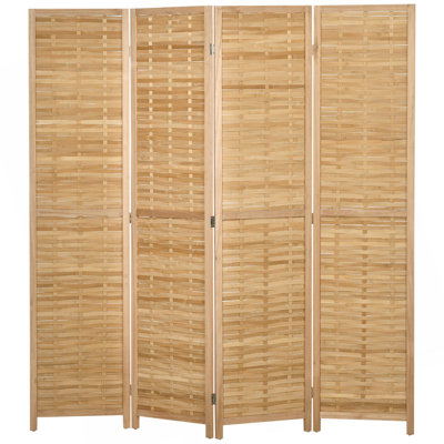 HOMCOM 4 Panel Room Divider, 5.5' Tall Bamboo Portable Folding Privacy Screens, Hand-Woven Double Side Partition Wall Dividers for Home Office, Natural
