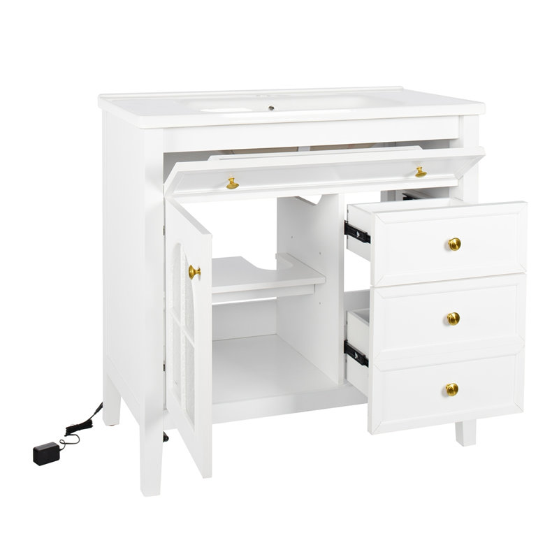 Meuble-lavabo de salle de bain 35,6 po Mid-Century, Blanc