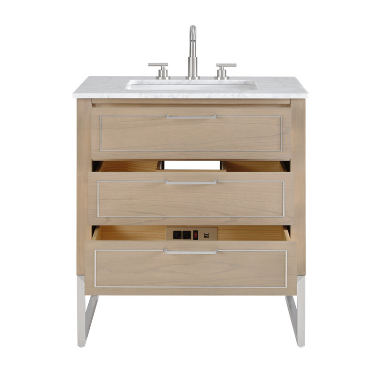 Markham 30'' W Single Vanity, Cashmere Gray, Carrara Marble, Brushed Nickel