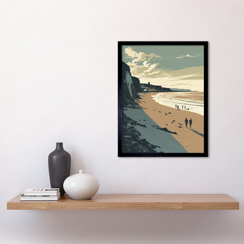 Briant People Walking On Filey Beach Coastal - Single Picture Frame Print