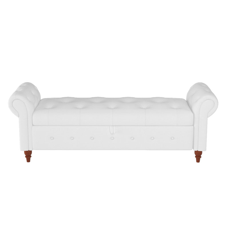 Daira Upholstered Storage Bench, 63" Bed Bench, White