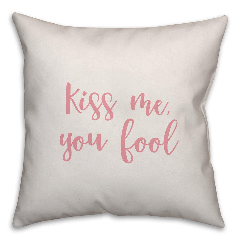  Coussin Kiss Me You Fool, Blanc / rose, Coussin décoratif