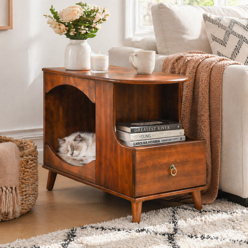 Multi-Functional Cat Side Table With Pet House