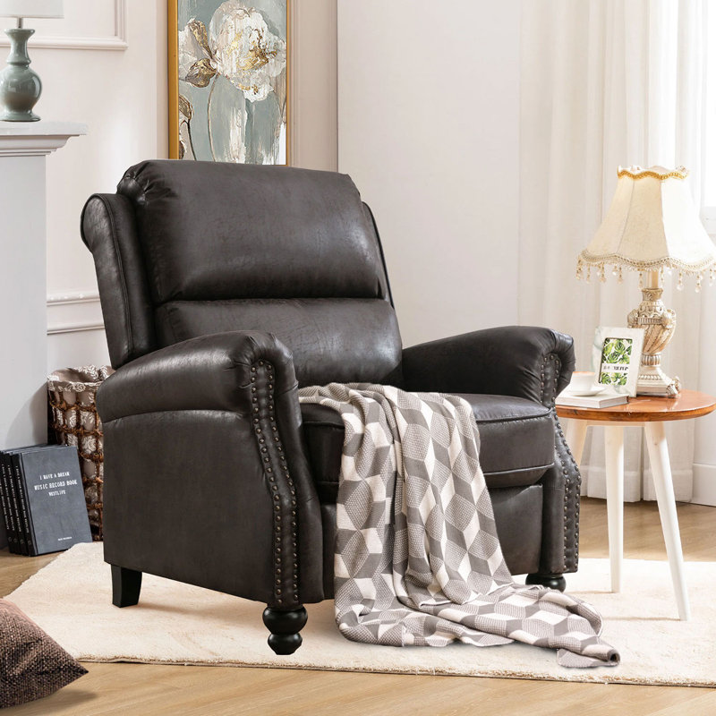34.6" Wide Classic and Overstuffed Soft Pushback Recliner with Rivet, Grayish Brown Performance Faux Leather