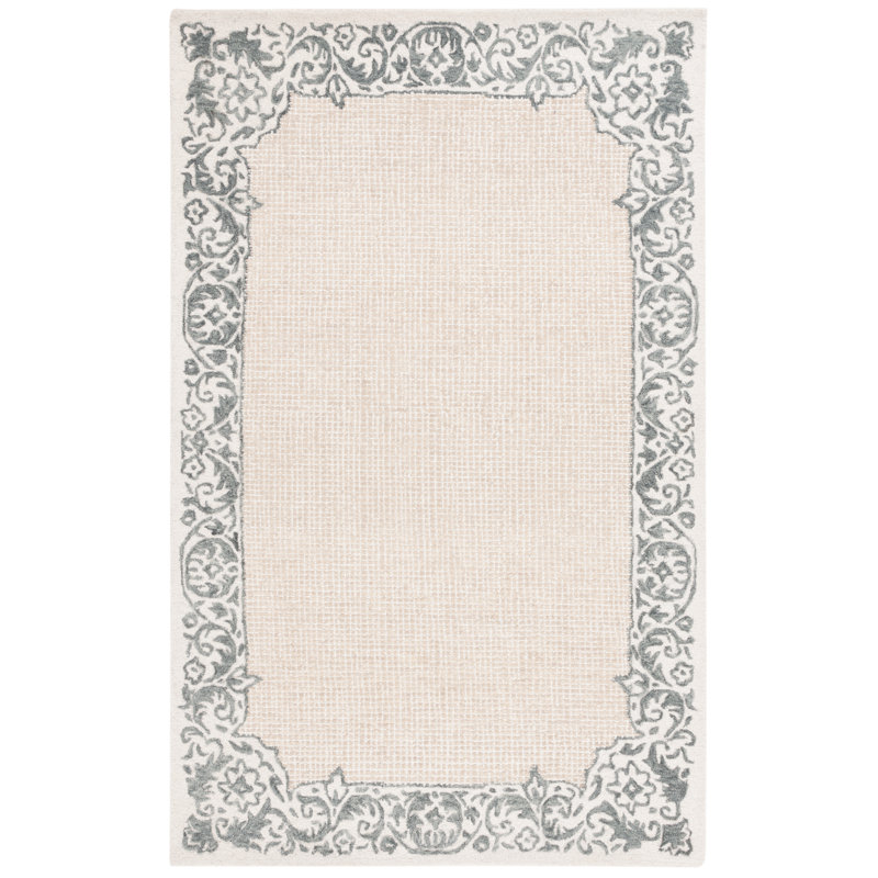 Tapis en laine / coton touffeté à la main ébène en ivoire / gris, Carré 6 pi