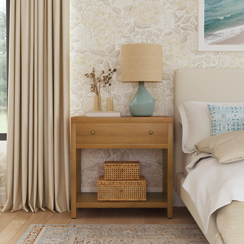 Nora 30 in. W Wood 1 Drawer Wide Nightstand with Shelf, Natural