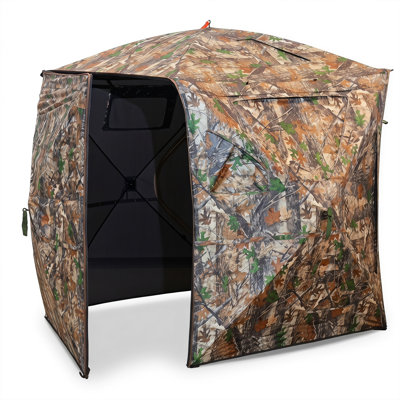 Hunting Blind 360 Degree See Through with Swing Door, 2-3 Person Pop Up Camouflage Tent with Carrying Bag, Portable Concealed Shelter for Turkey Hunting