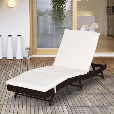 Outsunny Patio Chaise Lounge, Pool Chair with 5 Position Adjustable Backrest & Cushion, Outdoor PE Rattan Wicker Sun Tanning Seat, 78.75" x 28" x 35", Coffee