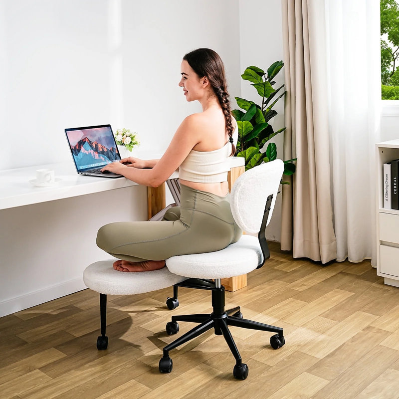 Ergonomic Cross Legged Office Chair with Wheels - Adjustable Height for Meditation, ADHD Desk & Yoga - Wide Criss Cross Design with Lumbar Support, Kneeling Chair