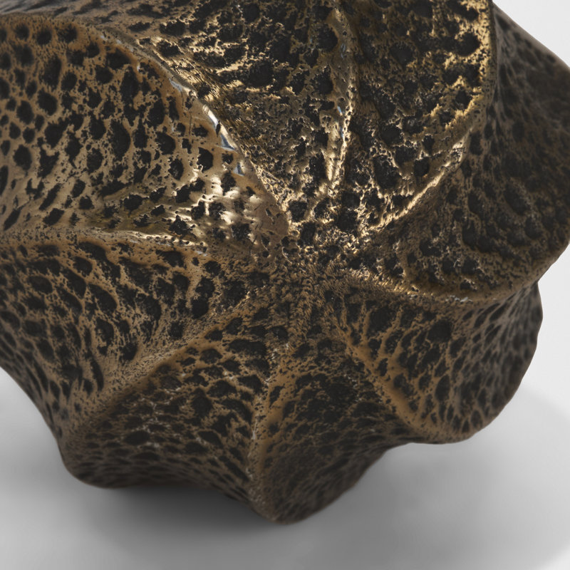Imani Large Sculptural Textured Metal Decorative Orb Object, 4.25" H x 4" W x 4" D, Antiqued Gold