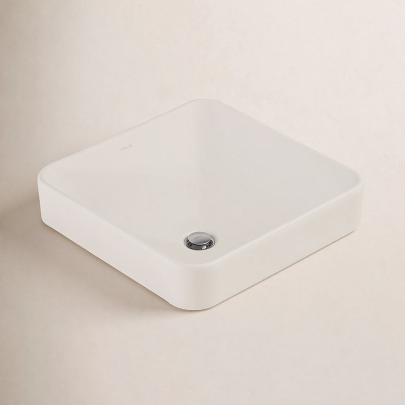 Vox Ceramic Square Vessel Bathroom Sink with Overflow, Biscuit