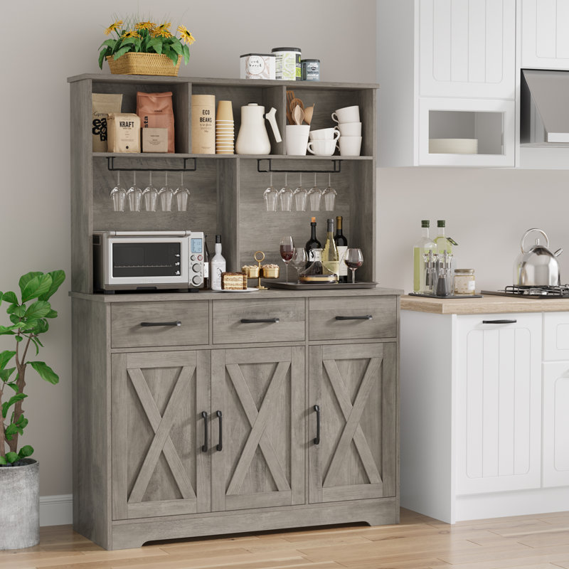 60'' Kitchen Pantry with 3 Drawers, Gray
