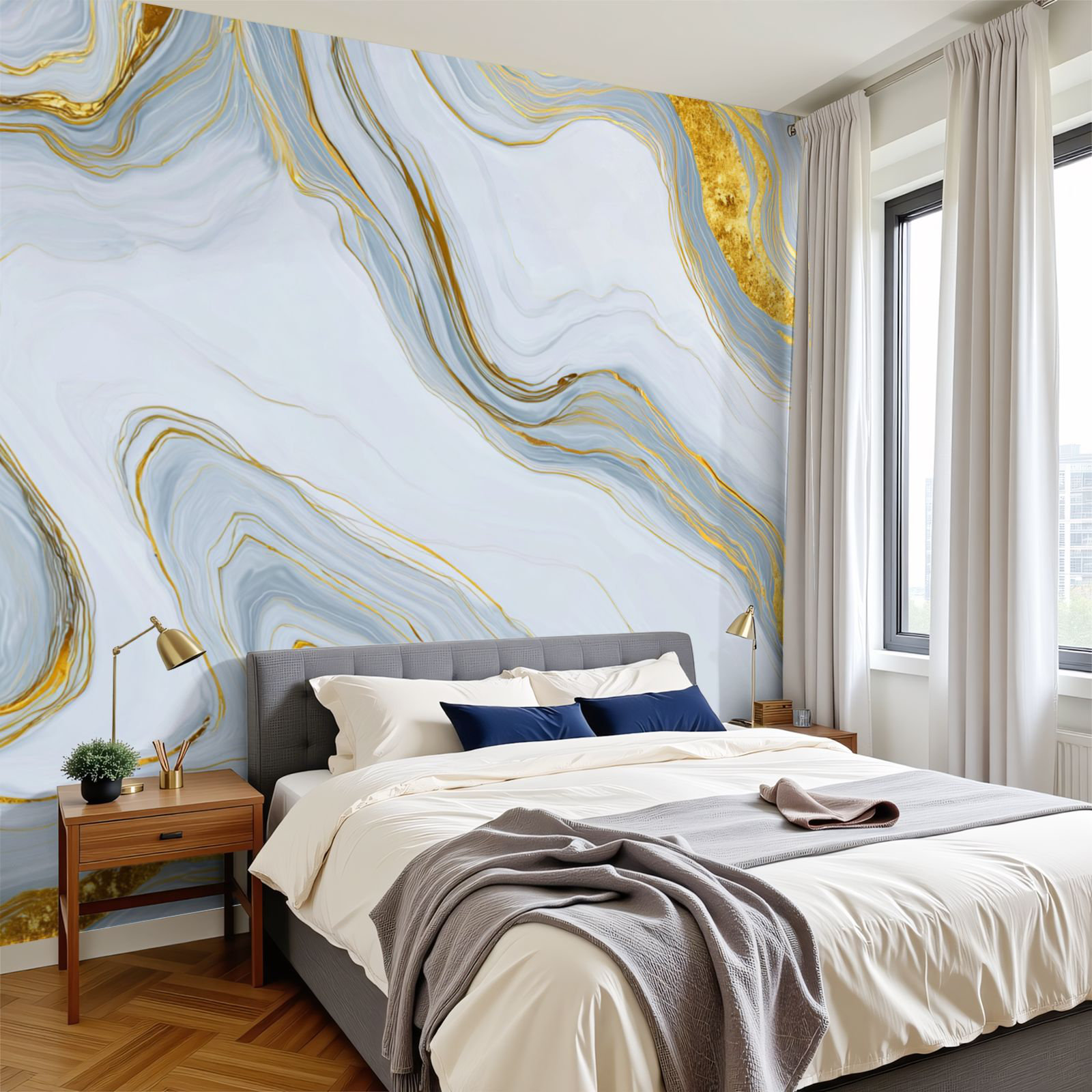 Red Barrel Studio 3D Peel and Stick Wallpaper White gold marble ...