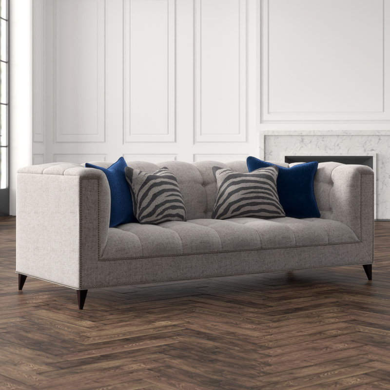 Dashing Upholstered 87'' Sofa, American Walnut, Structure Royal Blue, Tortoise Shell Flax
