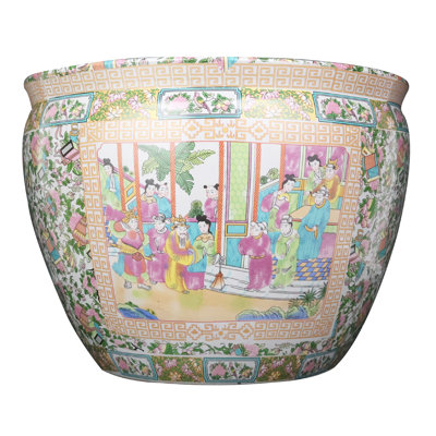 16" Family Rose Medallion Jardiniere with Koi Fish