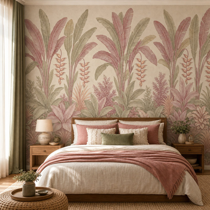 Papier peint botanique tropical, Textured Non-Pasted, 200"x120"