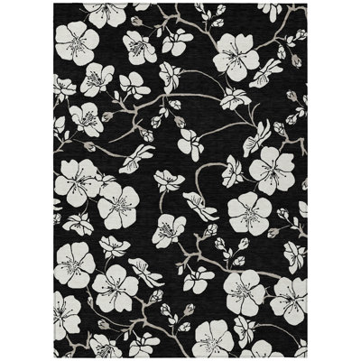 Ensa Black Washable Indoor-Outdoor Rug - 