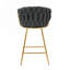 Chaise de bar moderne et moderne avec tabourets hauts et pattes plaquées or pour salle à manger en lin gris foncé