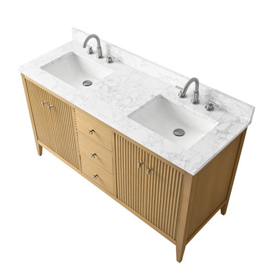 Ensemble de meuble-lavabo autoportant à double cuve 60 po avec plateau en marbre lavabo Lavallon
