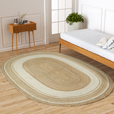 Tapis en jute tressé à la main Kayleigh, brun / crème