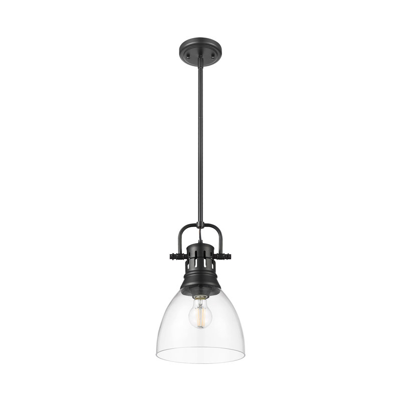 Petit luminaire suspendu Iftimie avec tige en verre transparent, Noir mat