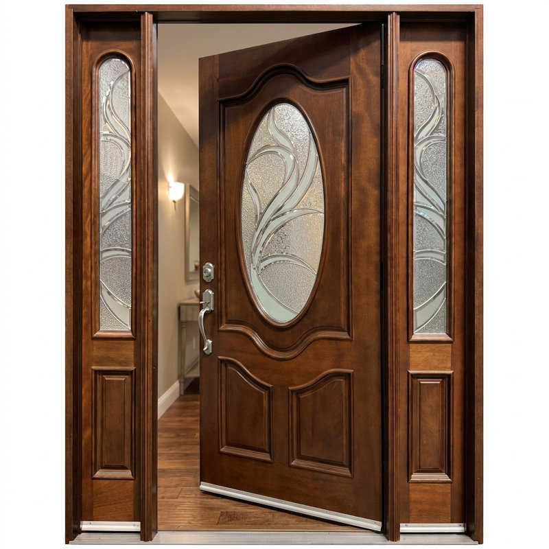 Porte d'entrée extérieure pré-montée en acajou prête à installer pour l'extérieur, Oui