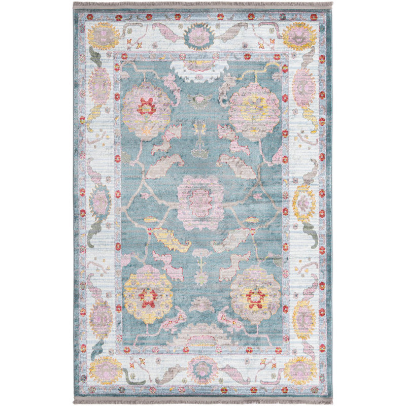 Tapis Haefner_Gris et bleu, Rectangle 5 pi 5 po x 8 pi